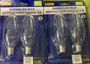 Chandelier Bulbs 2 Pack 40 Wart Soft White Clear NEW - Picture 1 of 4