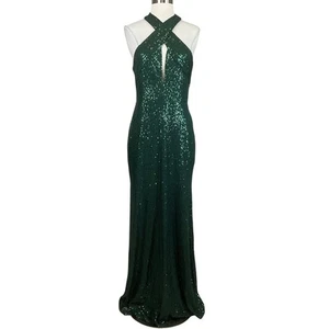 Laundry by Shelli Segal Women's Formal Dress Size 12 Green Sequin Halter Gown - Picture 1 of 12