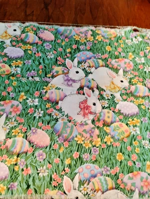 FABRIC REMNANT LIGHT WEIGHT TIME TREASURES EASTER COTTON 1 YD X 12" - Image 1 of 3