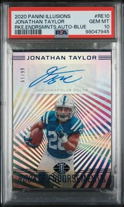 2020 Illusions Rookie Endorsements JONATHAN TAYLOR Auto Blue /99 RC Colts PSA 10 - Picture 1 of 2