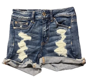 Pantaloncini corti donna American Eagle taglia 2 Next Level elasticizzati x invecchiati vita alta - Foto 1 di 16