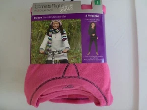 NEW Girls Med *8-10* Climate Right CUDDL DUDS Fleece Long Underwear Set Pink PJs - Picture 1 of 1