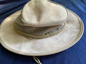 Monterey Bay Breeze Men's Medium Suede Leather Mesh Sun Hat Packable Tan