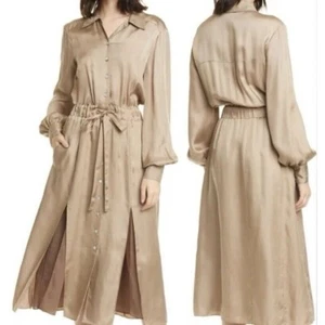 Cinq a Sept 5 a 7 Joyce Button Front Shirt Dress Pockets Pewter Size 4 - Picture 1 of 13