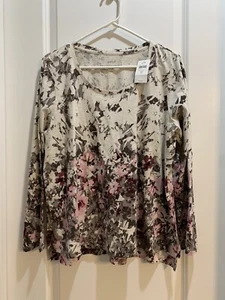 NWT J Jill PURE Jill Scoop Neck High Low Top/Tee Petite Large Multicolor - Picture 1 of 5