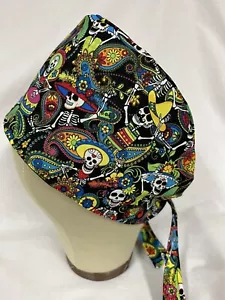 Men/Women Surgical Scrub Cap Lined Skeleton Day of The Dead Band Music Cotton - Picture 1 of 3