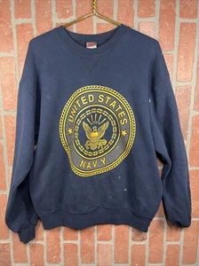 Vintage Distressed Paint Splatter Soffe Navy Blue US Navy Sweat Shirt Mens L USA - Picture 1 of 8