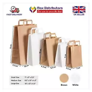 More details for white &amp; brown sos carrier bags with handles kraft paper sos food bags party 