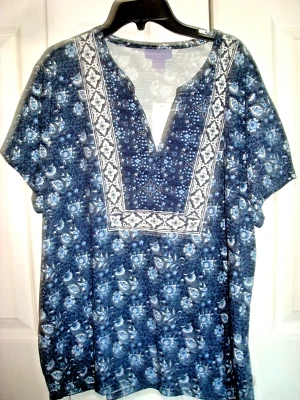 Top tejido azul floral para dama talla XL Laura Scott nuevo con etiquetas  Foto 1 de 2