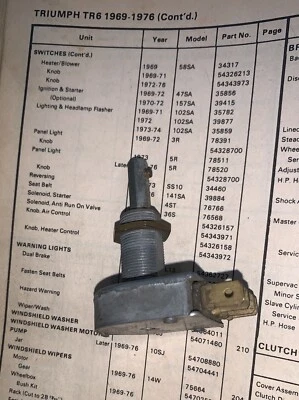 Reostato de luz Lucas Panel 78520.  Triumph TR6 1973-1976 - S15 Foto 1 de 2