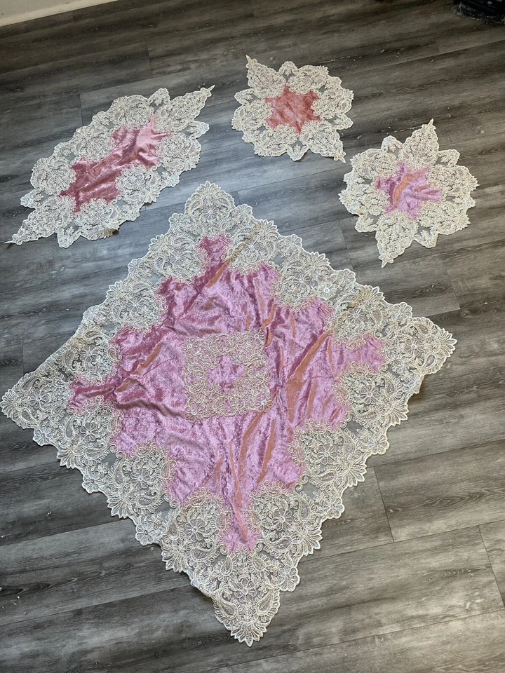 home decor table covers 4 pieces set Velvet Embroidered Tablecloth - Image 1 of 4