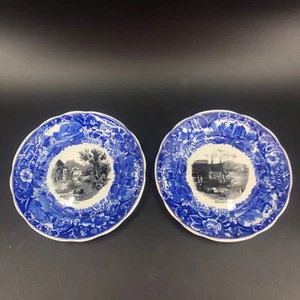 Platos antiguos SCHRAMBERG Ehrenbreitstein Fortaleza y Alken Alemania Alemana Azul - Imagen 1 de 6