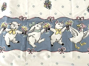Vtg 1980s Fieldcrest Dancing Spring Animal King Pillowcase Pig Duck Bunny Lamb - Picture 1 of 5
