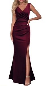 WOOSEA Women Sleeveless V Neck Split Evening Cocktail Long Dress-Small - Picture 1 of 7