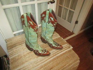 Denver Mountain Handmade Snip Toe Boots Women’s 6.5 Turquoise Brown Sculpted - Picture 1 of 10