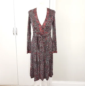 Issa London Silk Jersey Dress UK 12 Lucky Cards Black Pink Tie Waist Long Sleeve - Picture 1 of 18
