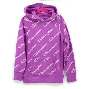 Champion Girls Hoodie Size Medium Light Purple Lilac Long Sleeve All Over Logo - Picture 1 of 6