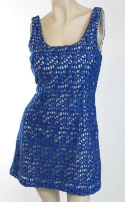 $248 French Connection Fast Wilma Blue Crochet Sheath Mini Dress NWT - image 1 of 4