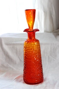 Vintage Rainbow ribbed Glass Mid-Century 1960s Tangerine Decanter - Picture 1 of 9