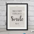 Dictionary Art Page Always A Reason To Smile quote Large Book Print FRAMED