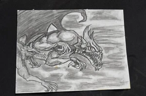 Original Art Flying Demons Drawing on Paper Nicole Swanbeck 9x12" - Picture 1 of 3