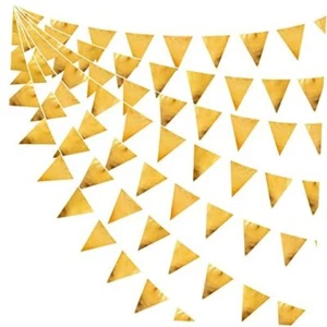 Party Decorations Metallic Fabric Triangle Pennant Banner Flag Bunting Gold - Picture 1 of 7