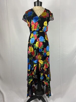 Alice Olivia Size 8 Floral Silk Blend Sleeveless Bottom Ruffle Cocktail Dress - Image 1 of 4