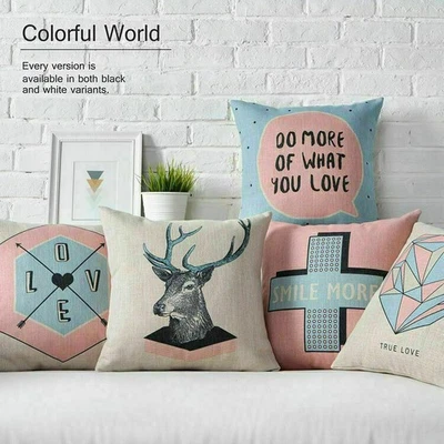 Cover Letters Love Pink Case Pillow Cushion Heart Blue Cotton Deer Linen - Image 1 of 4