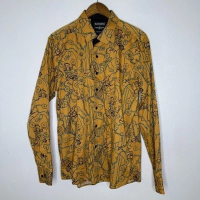 Barabas XL Gold Nautical Print Button Down Shirt Luxury Statement Wear - Image 1 of 4