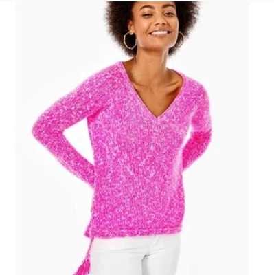 Suéter Lilly Pulitzer Mujer Rosa Caliente Mackay Slub Cuello en V Tasske Resort Talla XL Foto 1 de 4