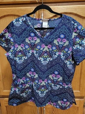 Ladies Pre-owned Floral Scrub Top By ScrubStar Sz Lg. Worn Twice,  Immaculate - Image 1 of 4