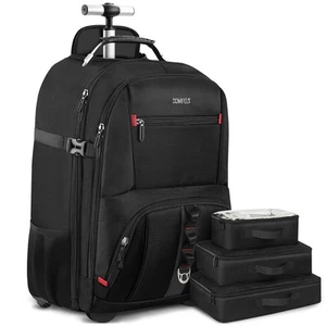 Rolling Backpack Travel Backpack with Wheels Carry on Luggage with 3 Travel - Picture 1 of 7