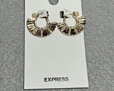 Pendientes de aro Express Fan para mujer tono dorado pavé cristal estrás nuevos en tarjeta Foto 1 de 4