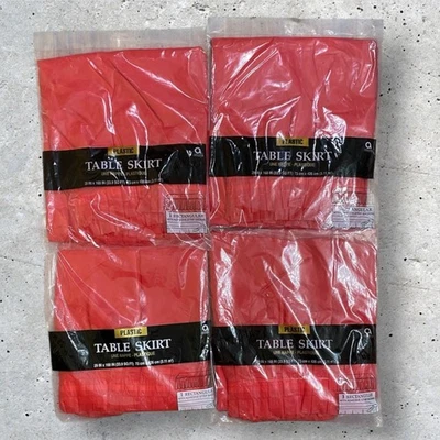 Red TABLE SKIRT, 29" X 14' Pleated Plastic Disposable Waterproof Set Of 4 - Image 1 of 4