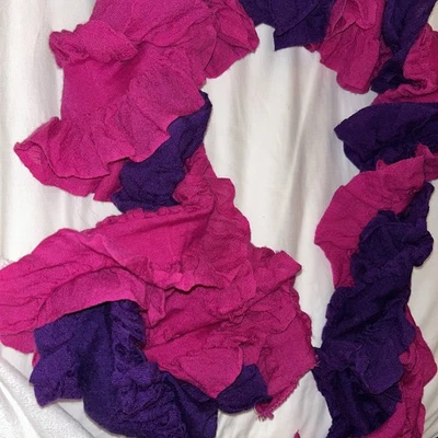 DKNY  Two luxury  fine wool ruffle scarves - vibrant fuchsia an deep purple~Q13  - Image 1 of 4