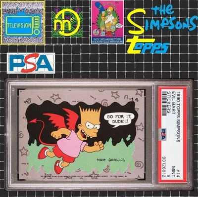 1990 Topps Simpsons Sticker - #14 Evil Bart / Bart Simpson - PSA 9 MINT - Image 1 of 3