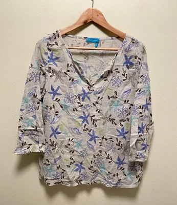 Fresh Produce Womens Top Size Medium Abstract Print 3/4 Sleeve Gauzy Lagenlook — 第 1/4 张图片
