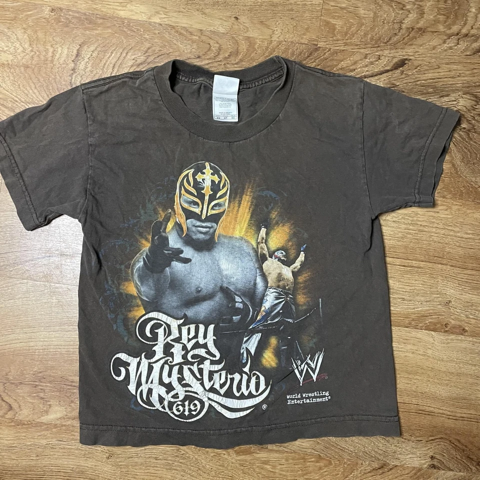 Rey Mysterio WWE 619 Shirt Youth XS Brown Graphic Tee Alstyle AAA Kids Wrestling - Image 1 of 4