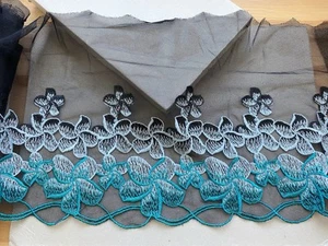Floral Embroidered Lace Trim with Black Mesh Base/Sewing/Craft/Skirts/8.25" Wide - Picture 1 of 17