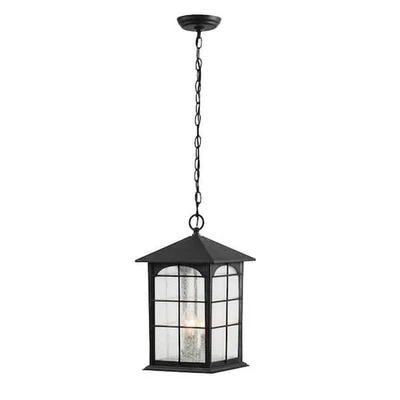 3-Light Aged Iron Outdoor Hanging Lantern Pendant Seedy Glass Porch Light - Image 1 of 4