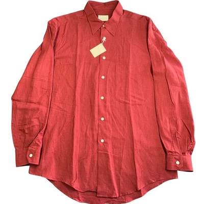 Camisa Ermenegildo Zegna Mezcla de Lino Para Hombre Grande Roja Manga Larga Hecha en Italia Nueva con Etiquetas Foto 1 de 4