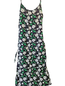 CLEAR BLUE SKY Kleid Gr. XL Vintage Hawaii Maxi Tropical Grün Blumen Schlitze - Bild 1 von 13