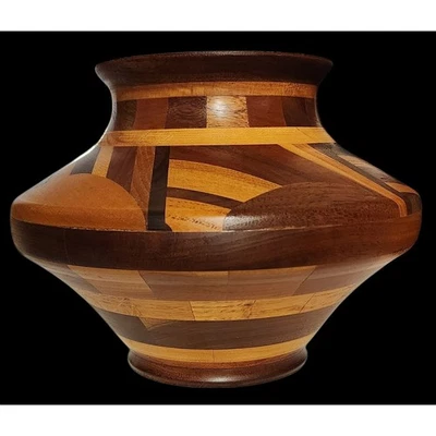 Handcrafted Segmented Wood Vase Signed Boyd Miles Dated 1996 11 Wood Types - Image 1 of 4