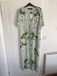Primark Size 14 Linen Mix Green Button Through Floral Dress - Picture 1 of 2