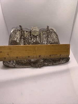 Whiting & Davis Silver Metal Mesh Bag Clutch Ivory Satin with pocket - Изображение 1 из 4