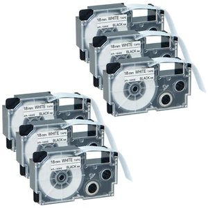 Cinta de etiquetas 6 PK XR-18WE negra sobre blanca de 18 mm para impresoras KL-7000EDU 750KR de 18 mm - Imagen 1 de 11