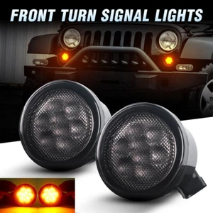 Pair Front LED Amber Turn signal Lights Smoke For Jeep Wrangler JK JKU 2007-2018 - Picture 1 of 9