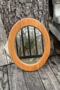 Vintage Solid Oak Wood Frame Wall Mirror Oval Frame 18.75”x14.75” - Picture 1 of 21