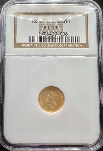 1855 $1 Gold Indian Princess Head NGC AU58 Cover