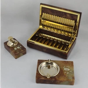 Set de Fumador VINTAGE Alabastro Tallado a mano Cigarrera ITALIA c.1960 - Imagen 1 de 11